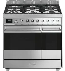 SMEG-Freestanding-90cm-Stainless-Steel-Double-Oven-Dual-Fuel-Cooker-with-Gas-Cooktop